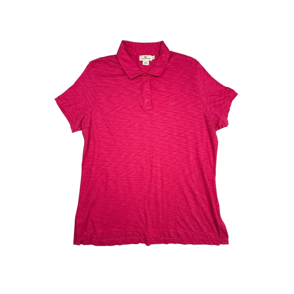 Vineyard Vines Polo Womens Large Pink Slub Knit Short Sleeve Pima Cotton Modal